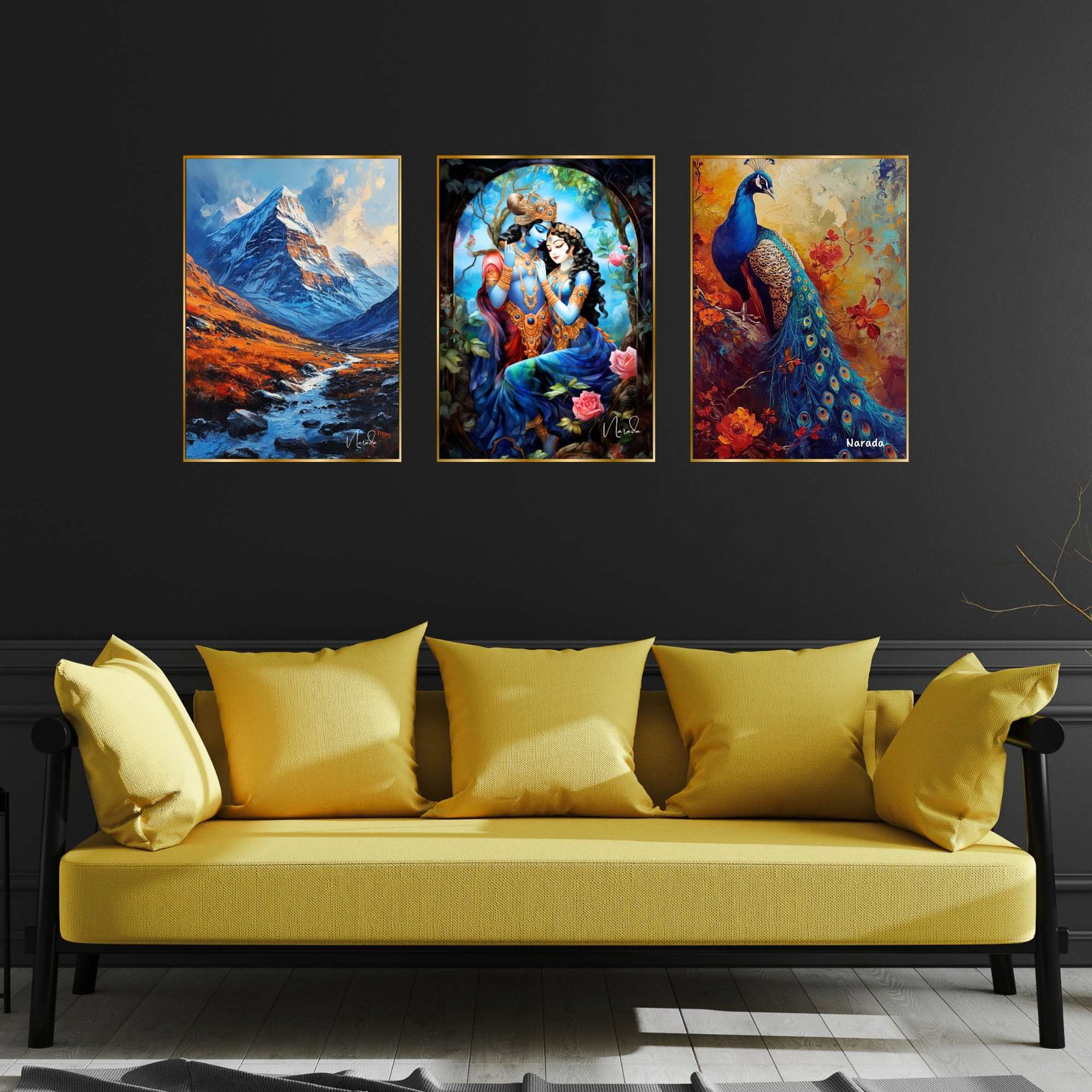 Set of Three Wall Paintings for Wall Dacoration Golden Framed Wall Paintings for Living Room & Bedroom Wall Art for Home Decoration & Office Wall Décor (24x18 inch CH-GD3-1) - Image 3