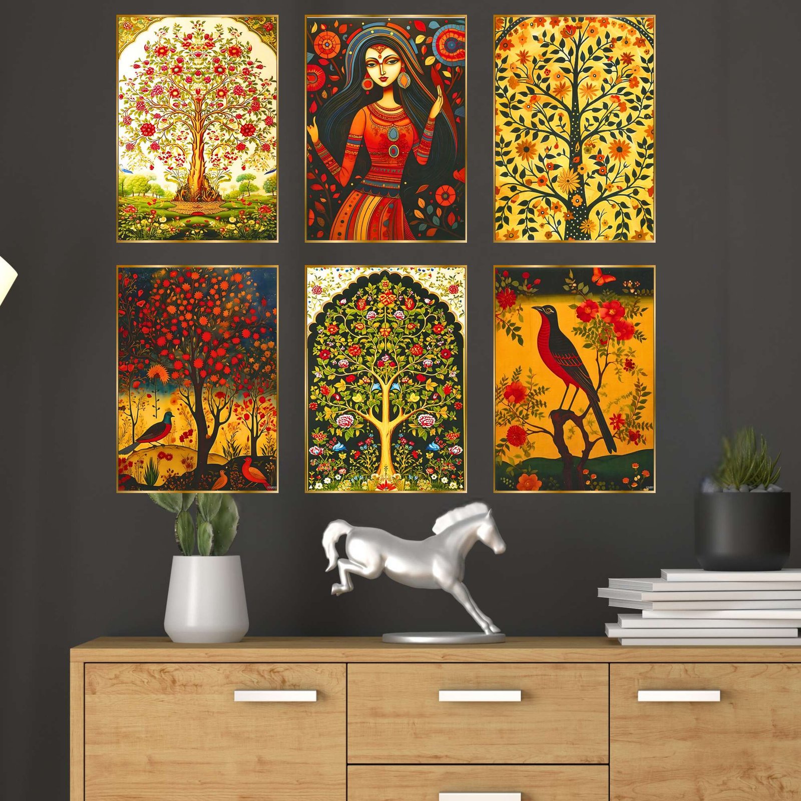 Set of Six Wall Paintings for Wall Dacoration Golden Framed Wall Paintings for Living Room & Bedroom Wall Art for Home Decoration & Office Wall Décor (17x13 inch CH-GD6-6)