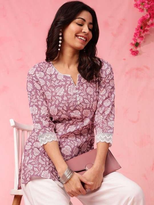 Women's Rayon Floral Printed Straight Short Kurti Set - Image 5